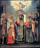 Православие, икона - преподобный Павел Препростый, Варсонофий епископ Тверской, Гурий и Герман архиепископы Казанские, прп. Евдокия