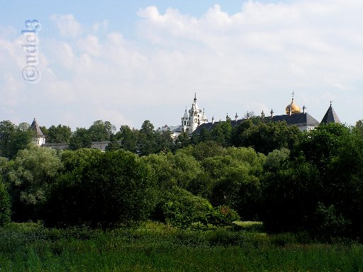 Православие в Звенигороде, вид Саввино-Сторожевского ставропигиального мужского монастыря из Саввинской слободы, июль 2007 года
